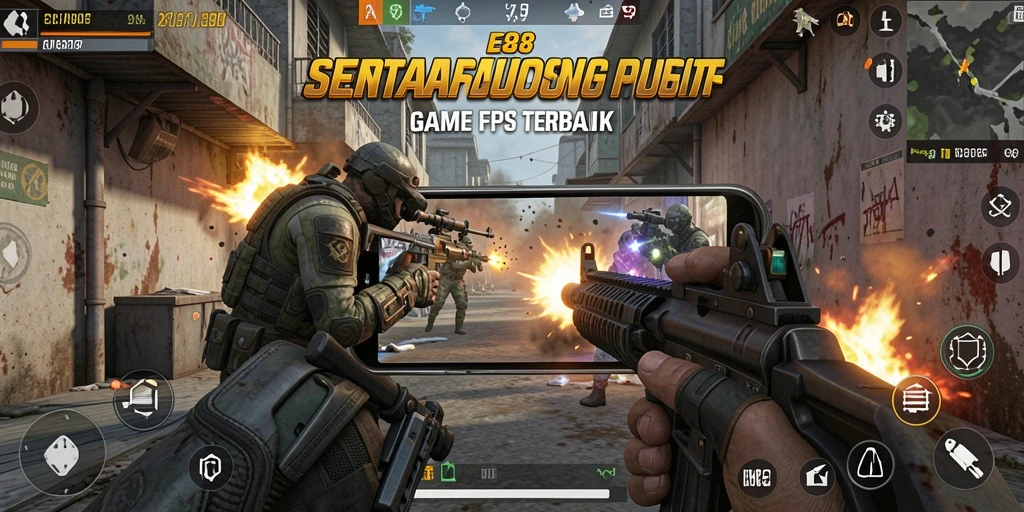 Gameplay E88 yang mendebarkan dan penuh aksi dalam genre FPS.