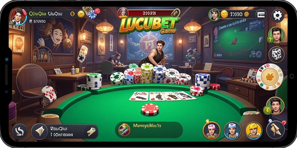 Screenshot utama LUCUBET menampilkan aksi seru permainan QiuQiu.