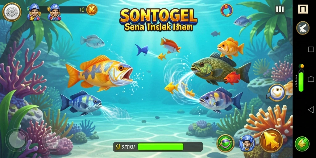 Tampilan gameplay SONTOGEL dengan aksi tembak ikan yang seru.