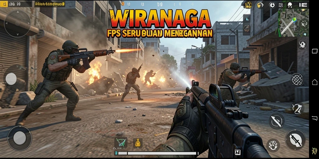 Screenshot WIRANAGA menampilkan aksi tembak-menembak yang mendebarkan.