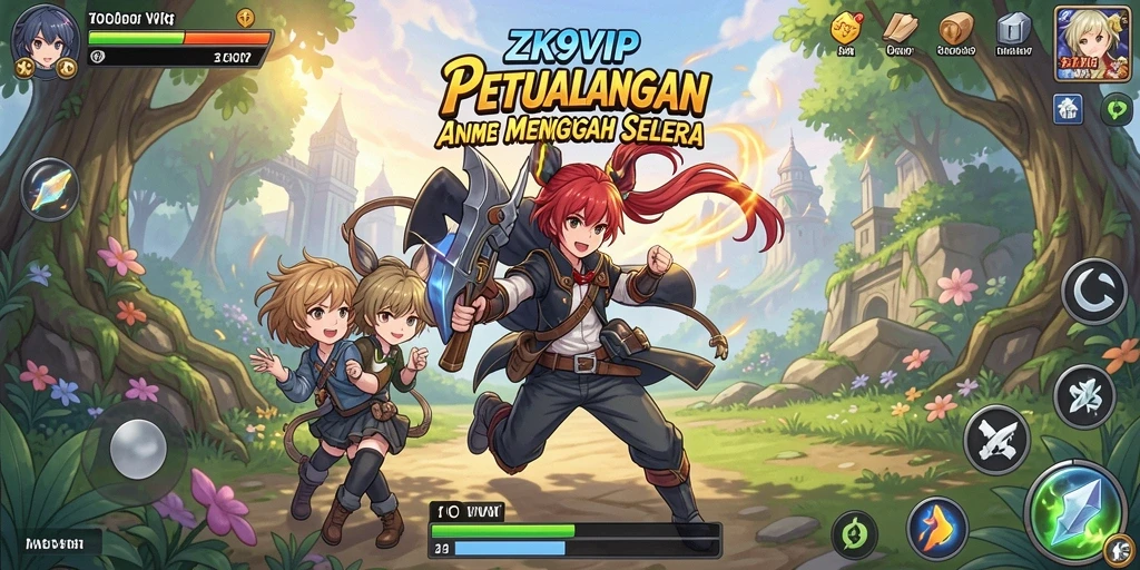 Screenshot gameplay ZK9VIP yang menunjukkan pertarungan karakter Anime.